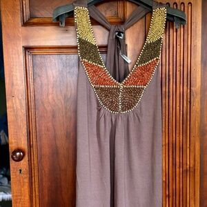 Light Brown Beautiful Top Embroidered With Beads, Size Large, Brand New